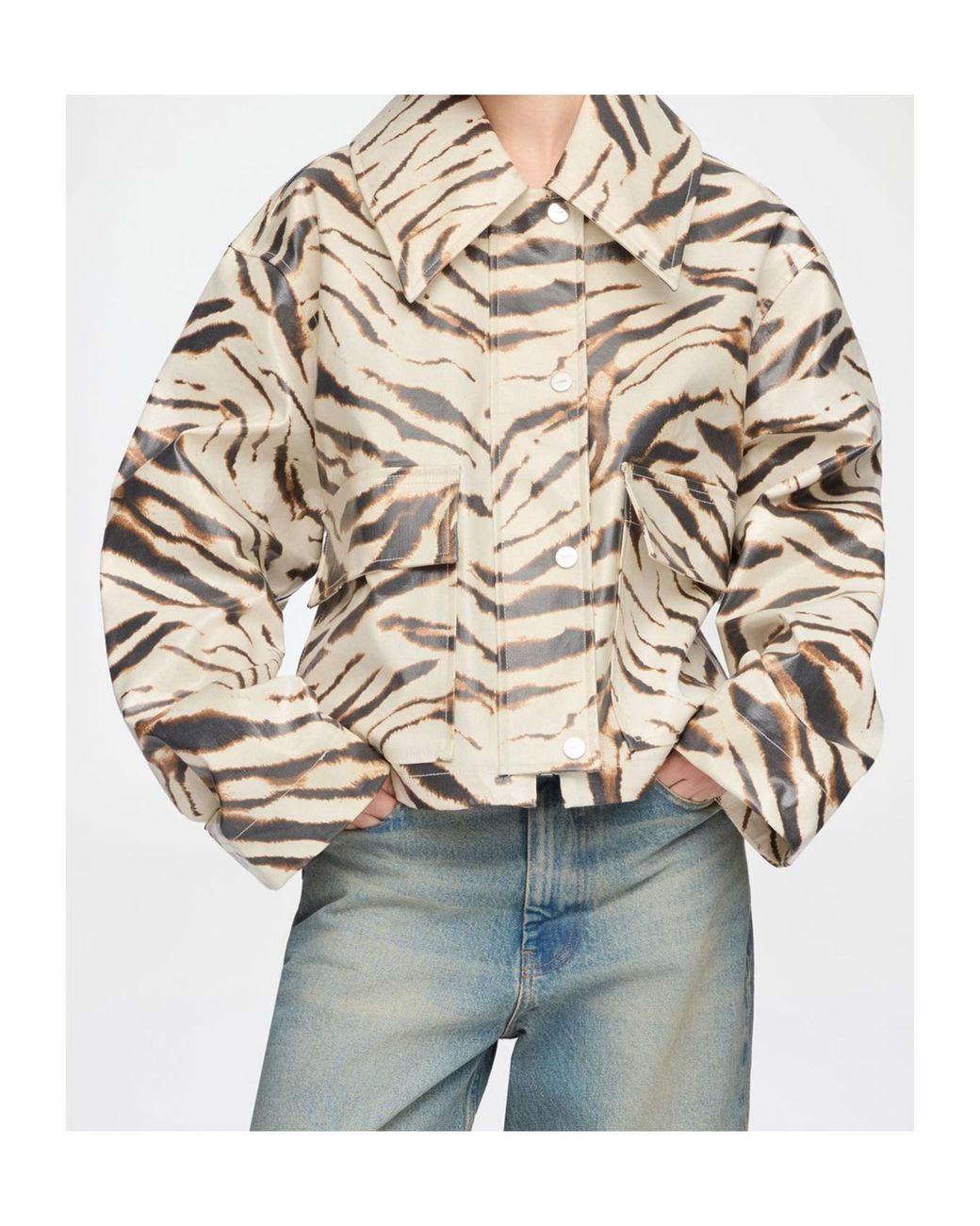 Ganni Natural Boxy Zebra-Print Jacket