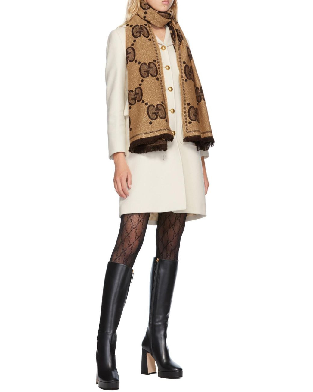 Gucci Brown Gg Jacquard Scarf
