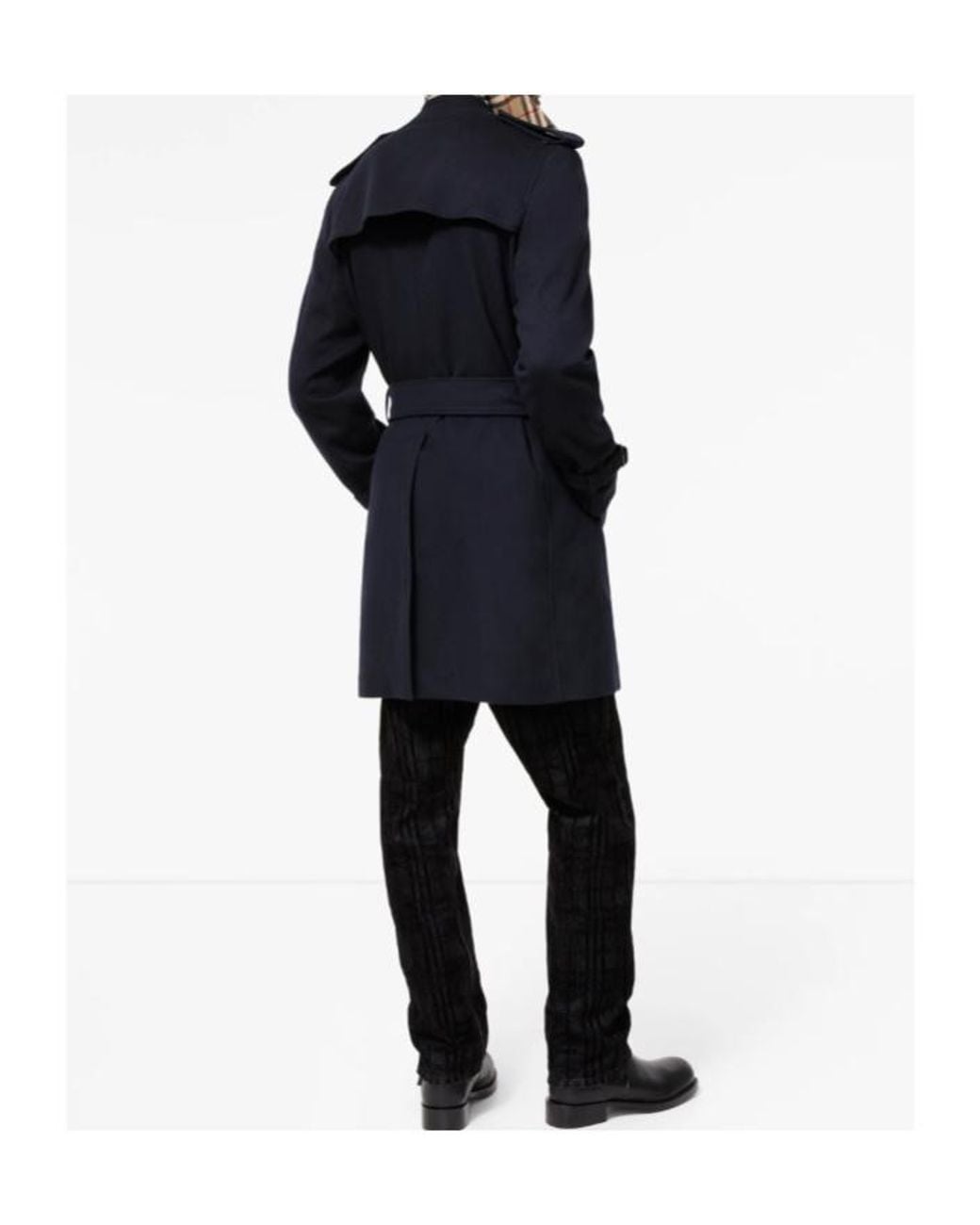 Burberry Blue Mid-Length Cashmere Hastings Trench Coat for men