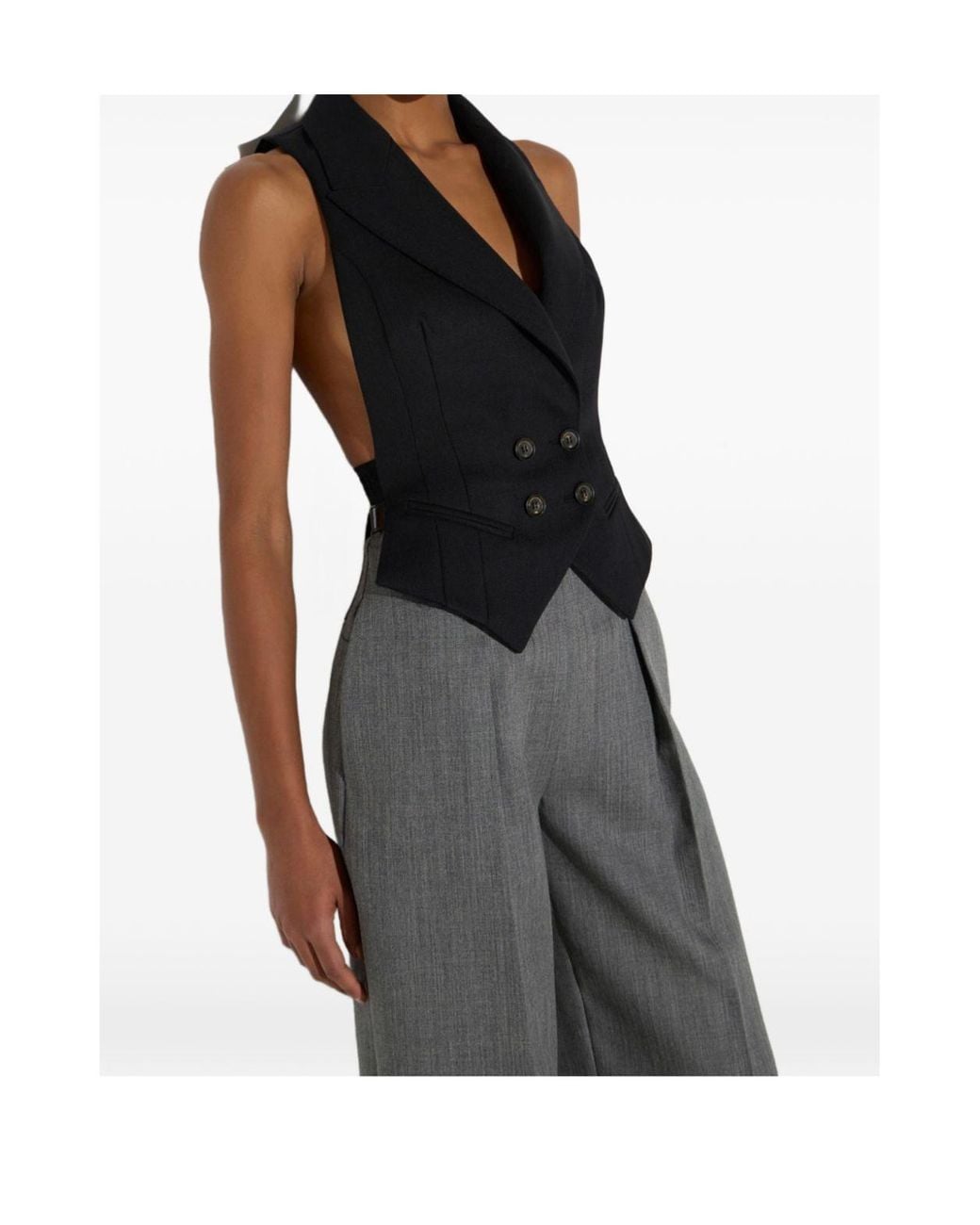 Elisabetta Franchi Black Double-Breasted Lettering-Print Waistcoat