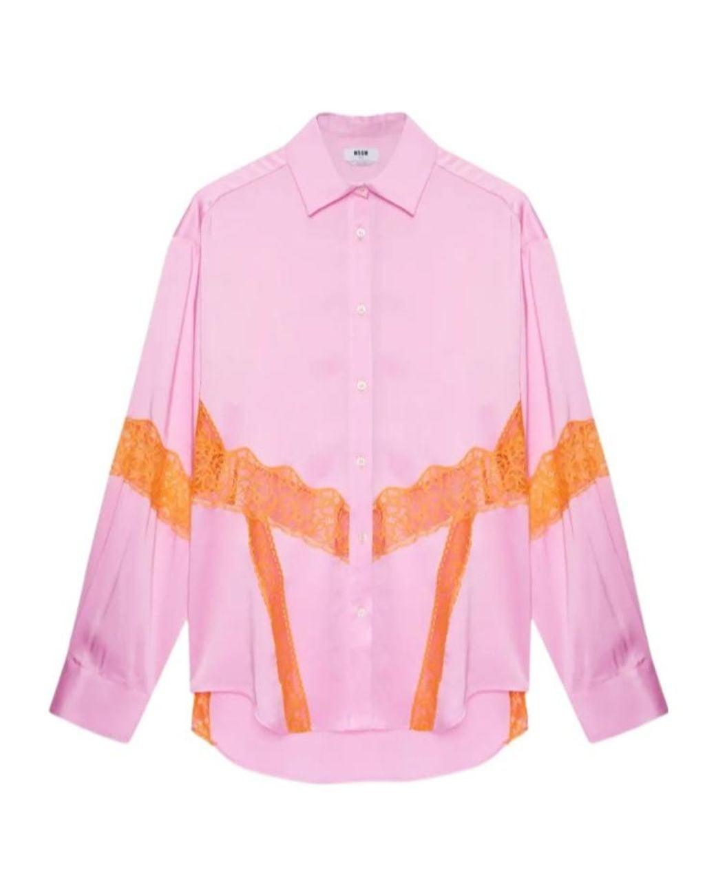 MSGM Pink Lace Panel Button-Up Shirt