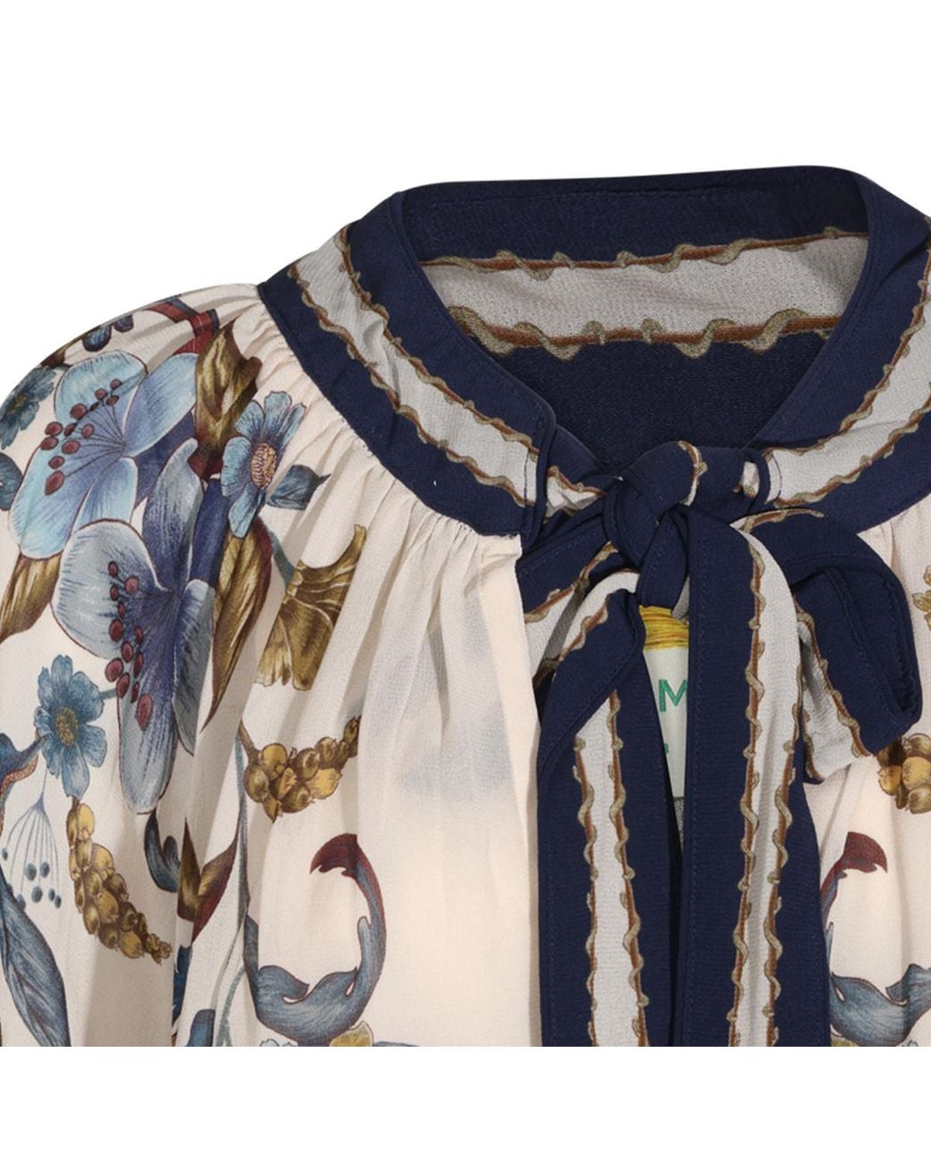 Farm Rio Blue Tie-Neck Printed Blouse
