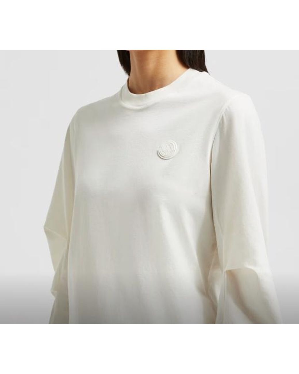 Moncler White Cotton Pleated Sleeve T-Shirt
