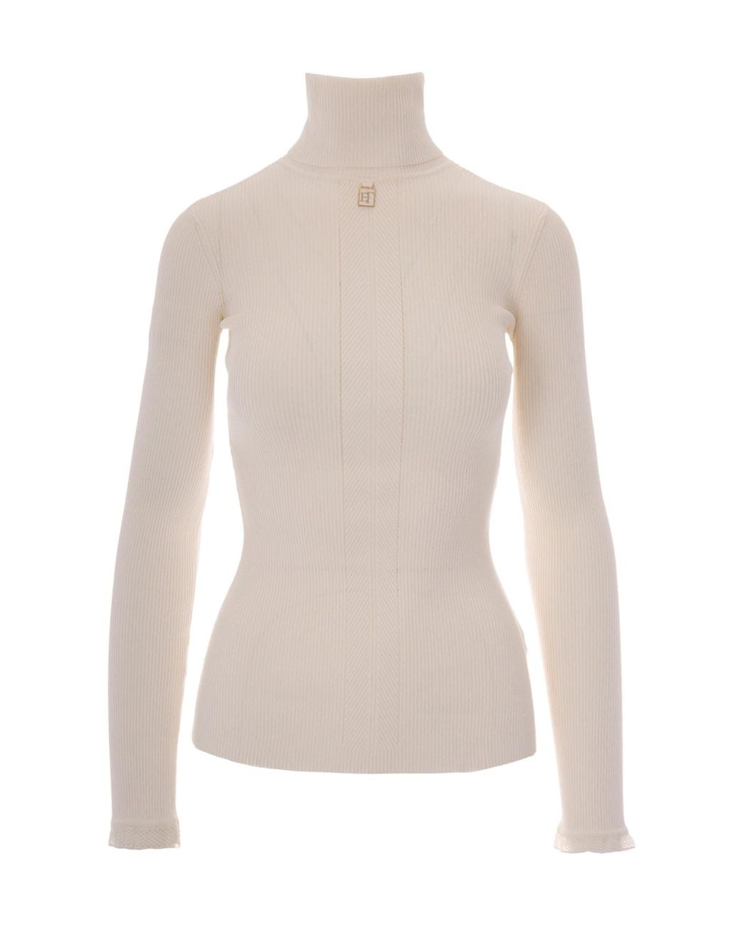Elisabetta Franchi White Logo Plaque High-Neck Jumper