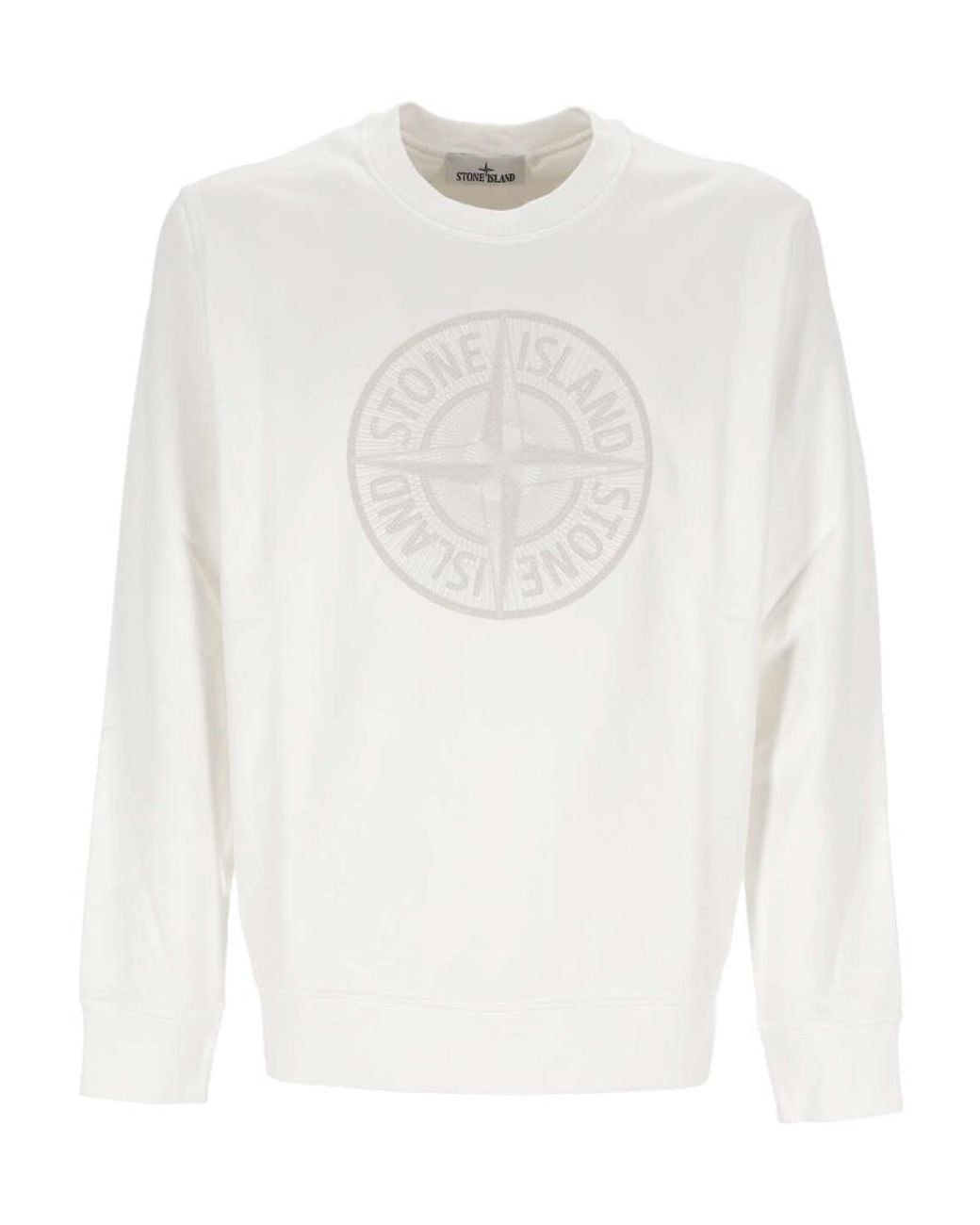 Stone Island White Logo Embroidered Crewneck Sweatshirt for men