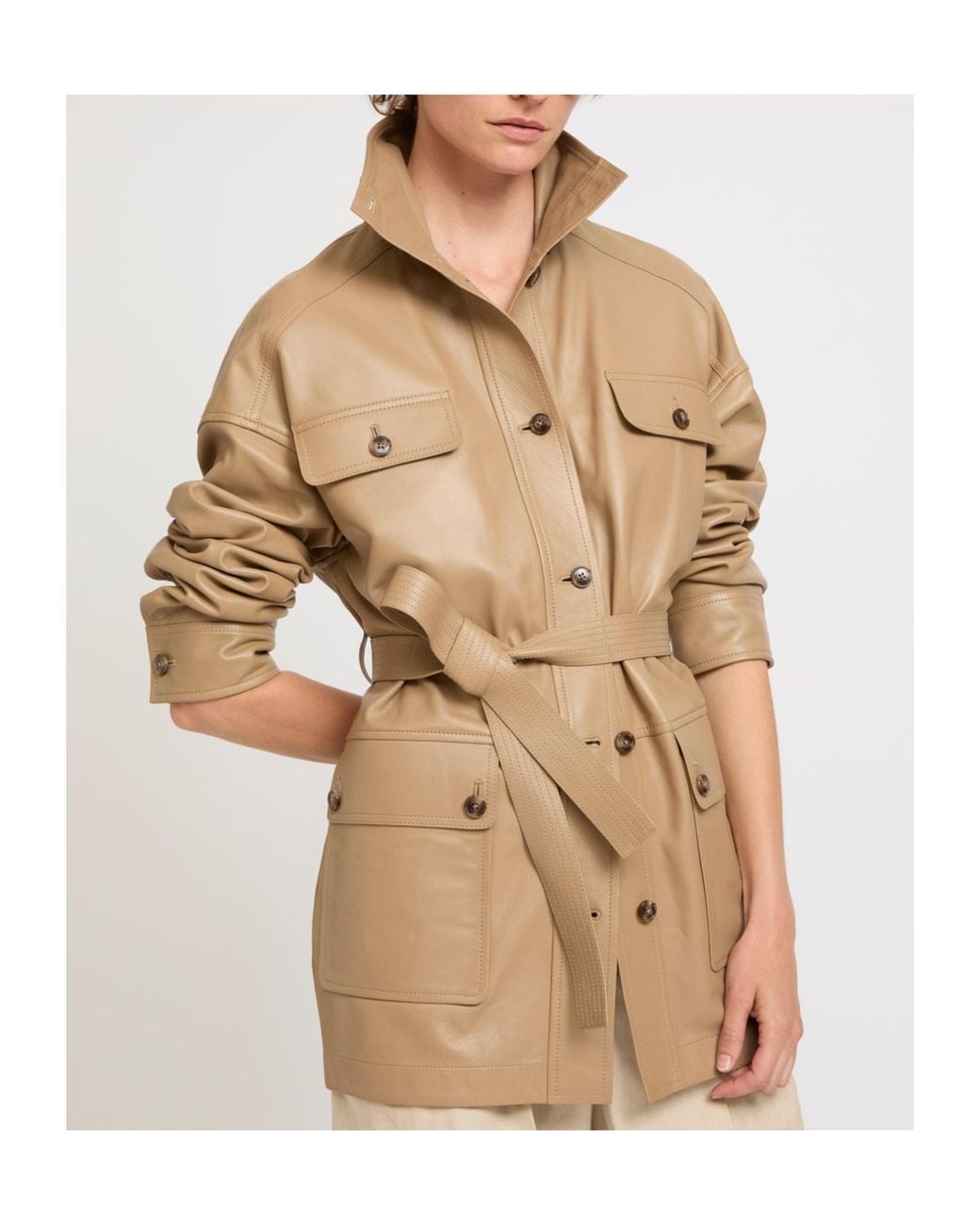 Yves Salomon Natural Buttoned Belted Jacket