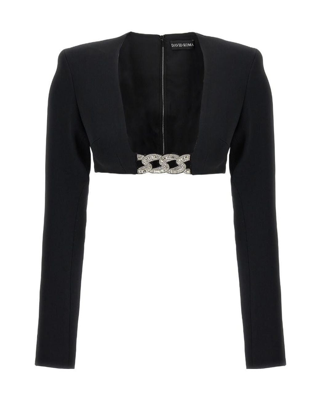 David Koma Black Chain Embellished Square-Neck Cropped Jacket