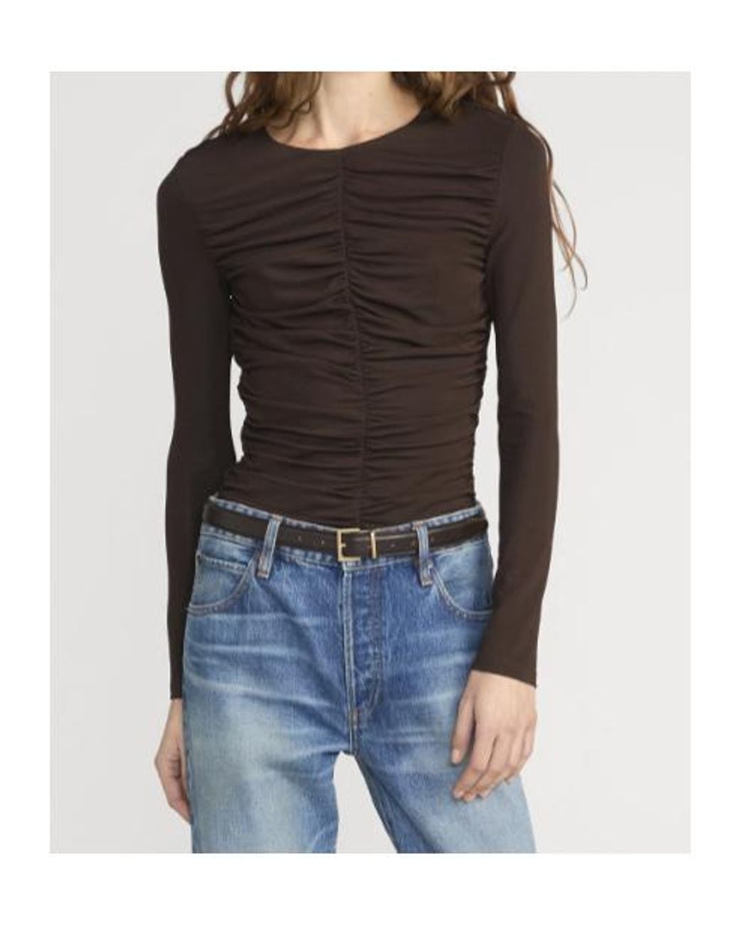 FRAME Black Long-Sleeved Pleated T-Shirt