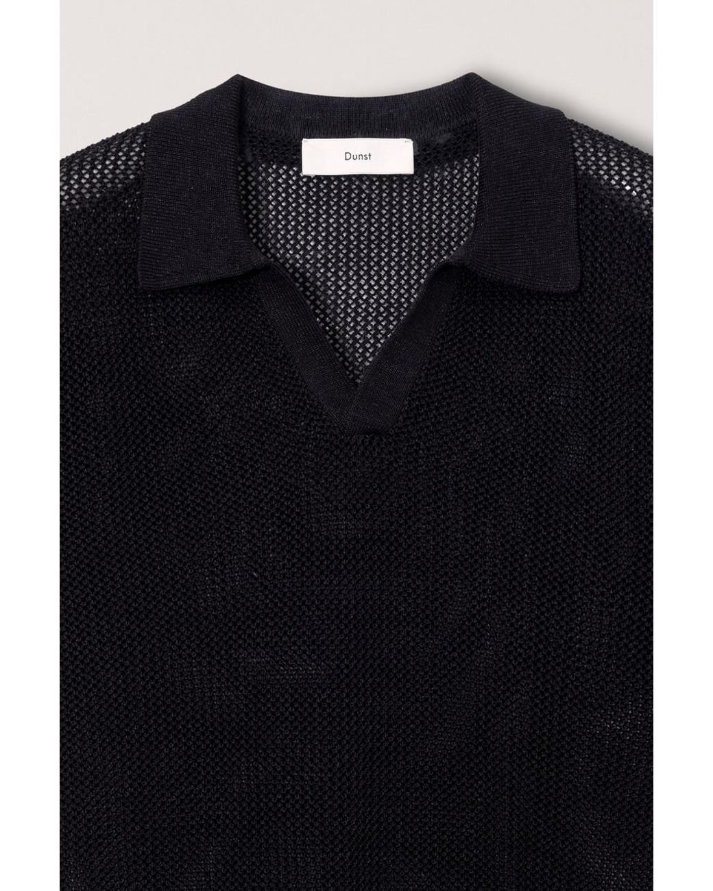 DUNST Black Short-Sleeved Knit Polo Shirt for men