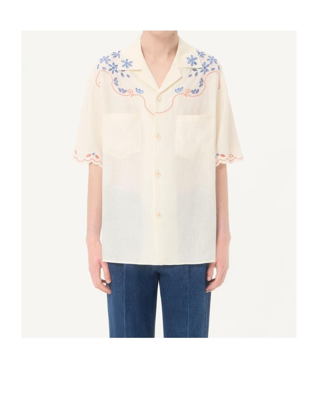 Valentino White Embroidered Button-Up Bowling Shirt for men