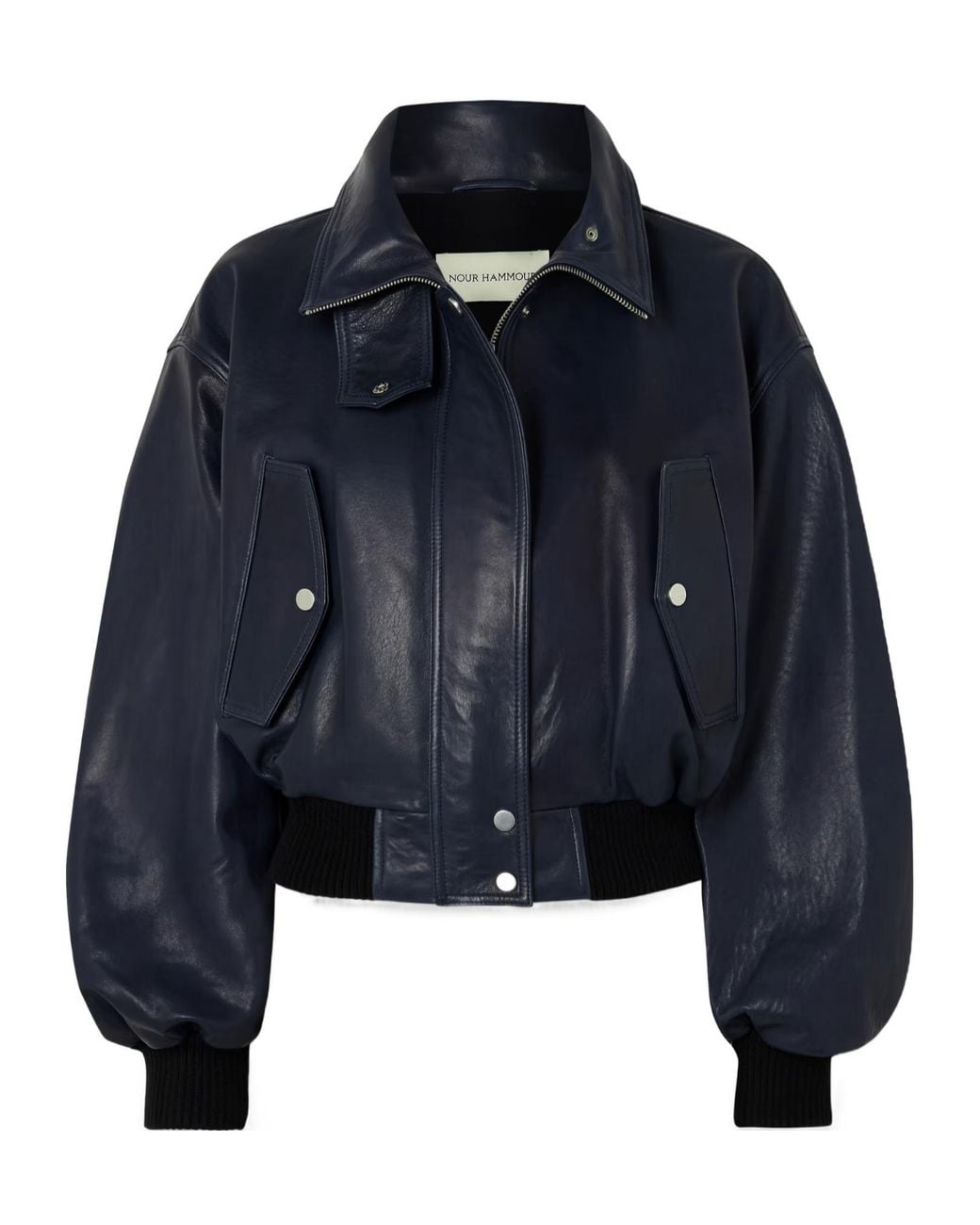 Nour Hammour Blue Briar Leather Bomber Jacket
