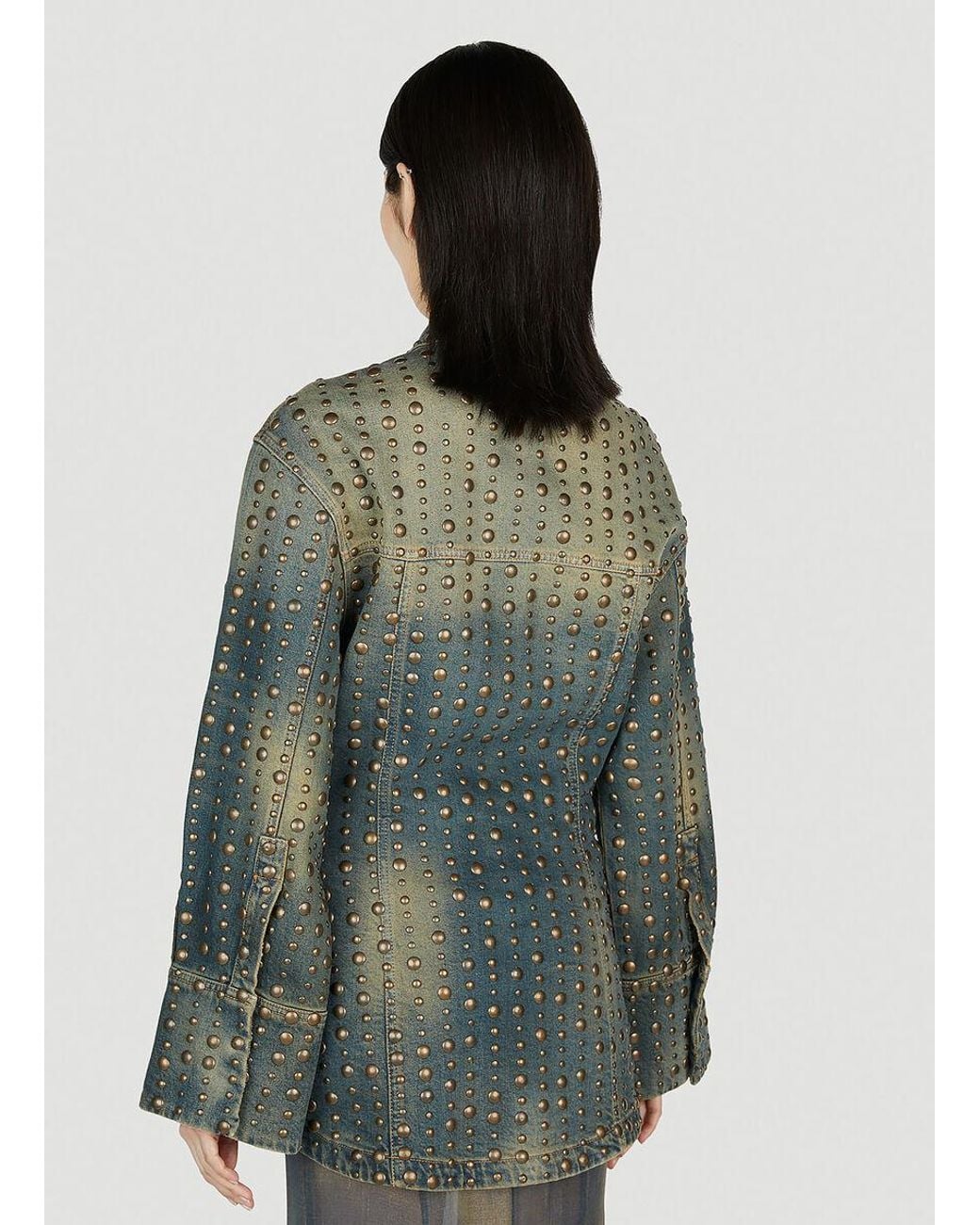 Blumarine Green Studded Distressed Denim Jacket