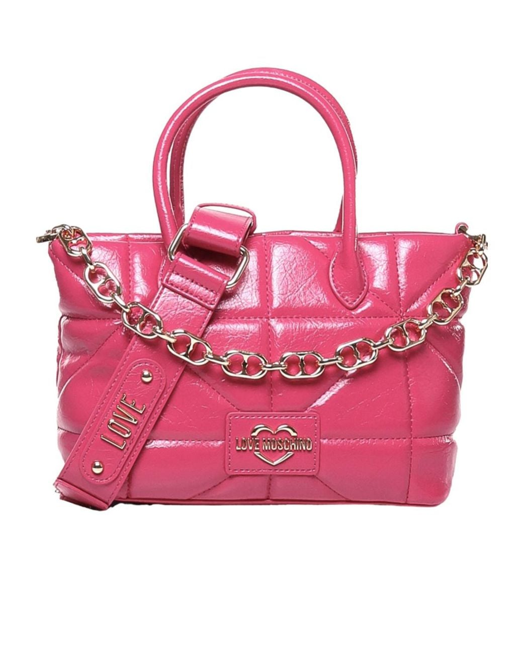 Moschino Pink Love Logo-Lettering Chain Linked Crossbody Bag