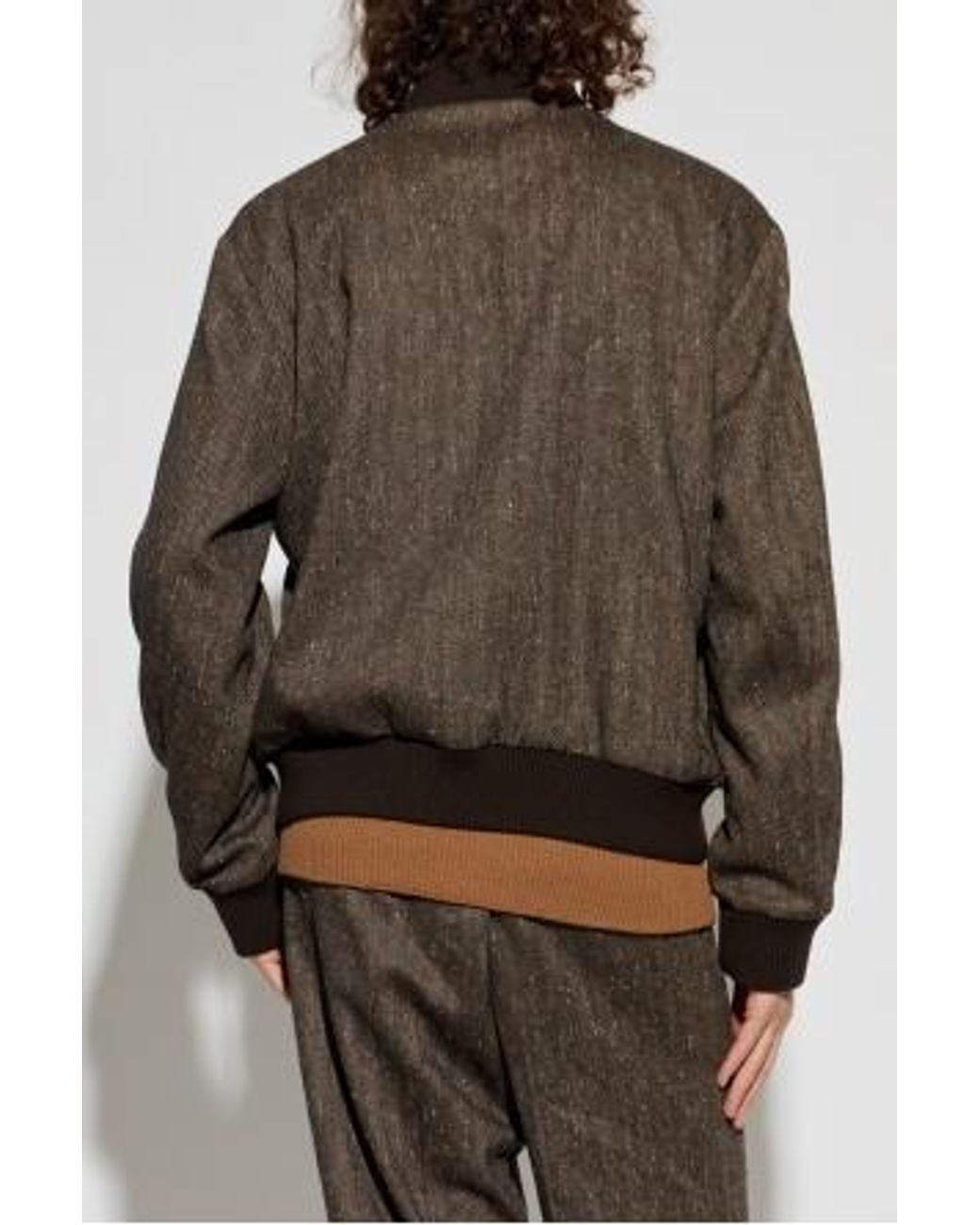 DSquared² Brown Herringbone Pattern High-Neck Zipped Jacket for men