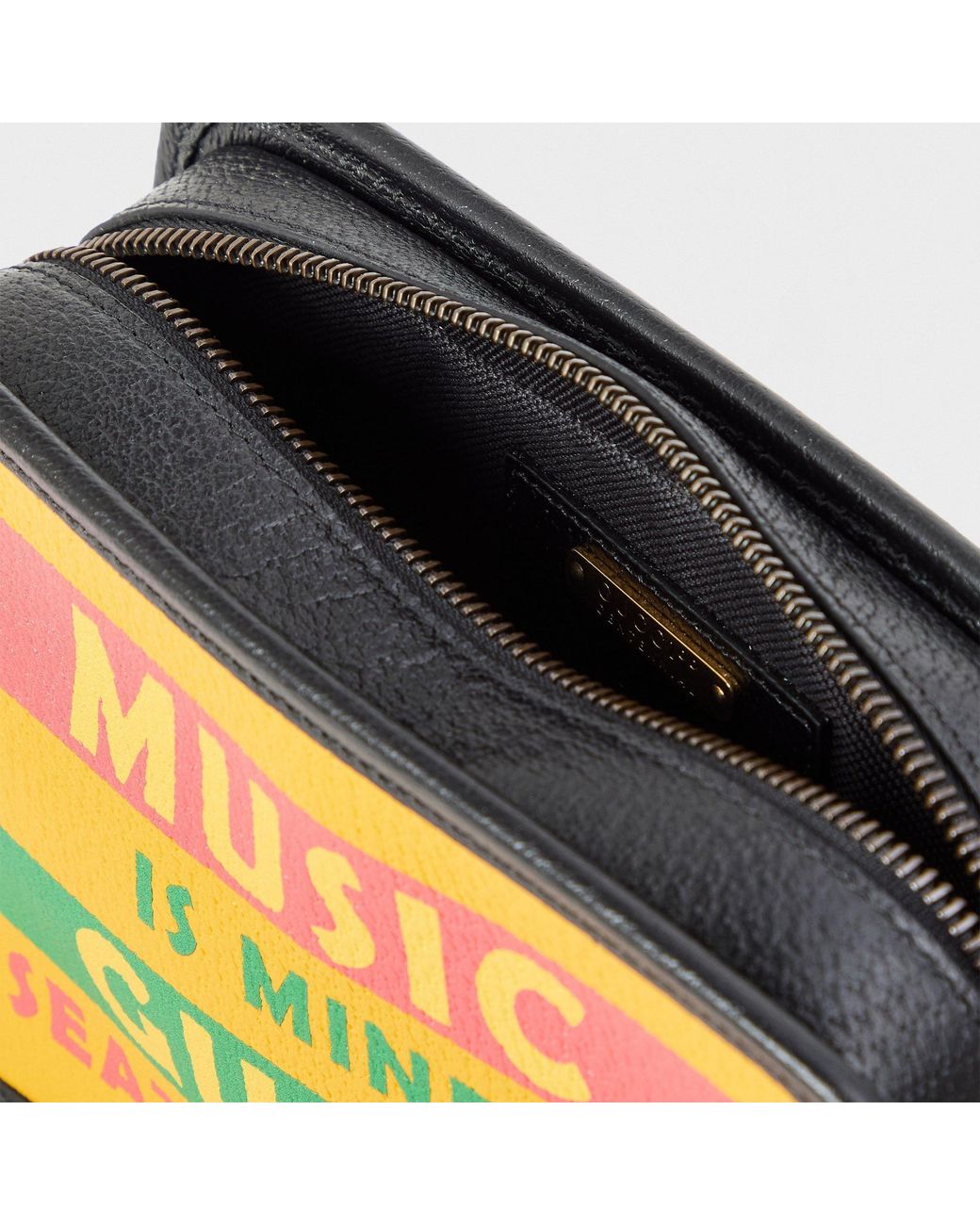 Gucci Yellow Color Stripe Slogan Zip Pouch for men