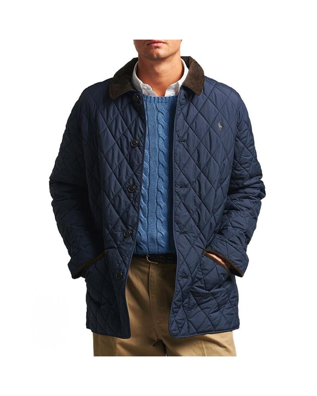 Polo Ralph Lauren Blue Quilted Corduroy-Collar Coat for men