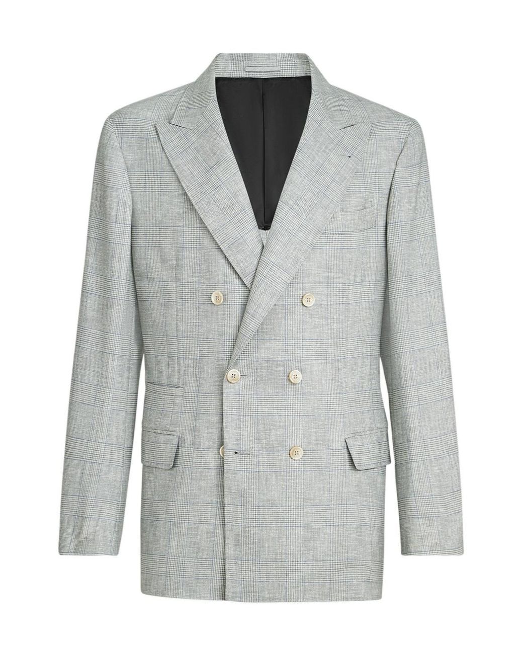 Brunello Cucinelli Gray Virgin Wool Prince Of Wales Fresco One-And-A-Half Breasted Deconstructed Blazer for men