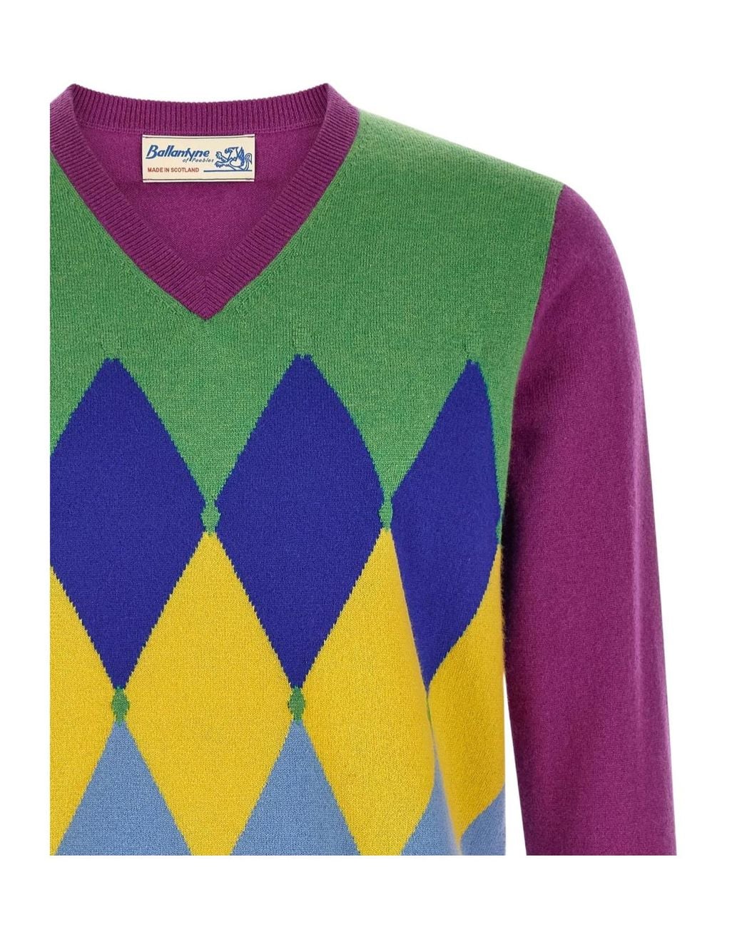 Ballantyne Pink Diamond Intarsia V-Neck Knitted Sweater for men