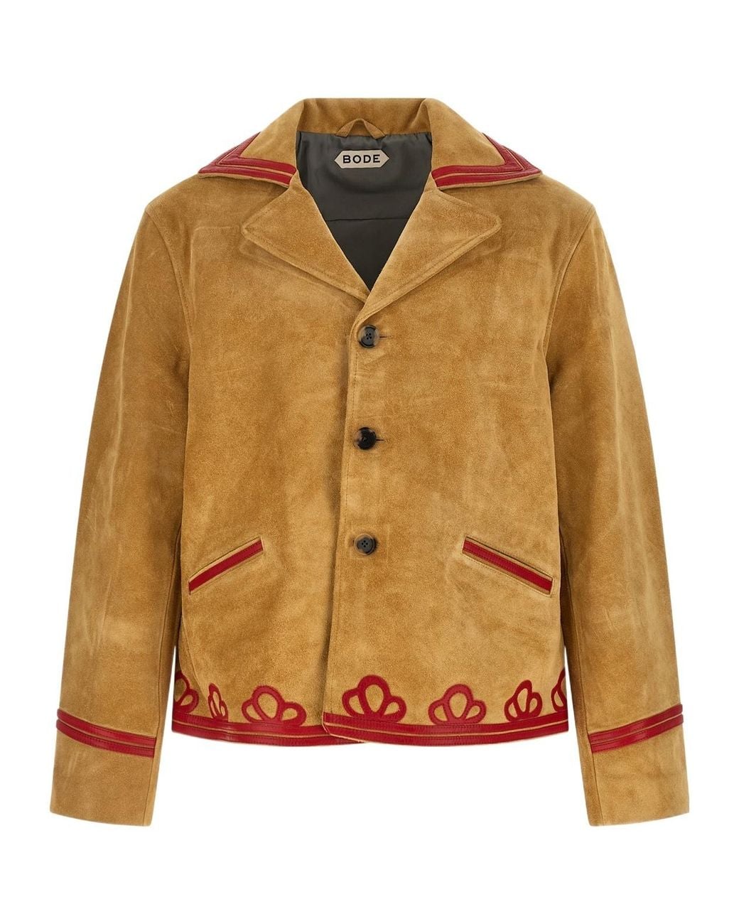 Bode Brown Trefoil Long-Sleeved Leather Jacket for men