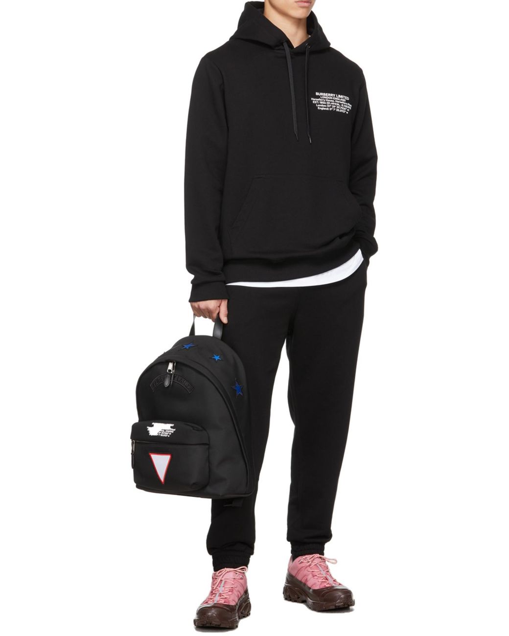 Burberry Blue Location-Print Drawstring Hoodie for men