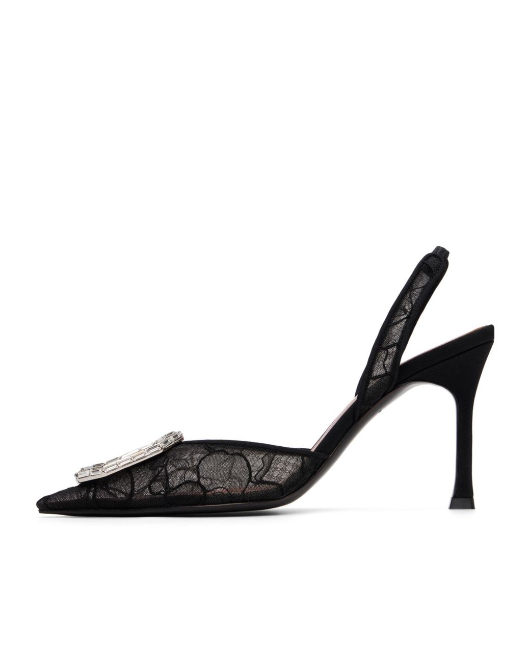 AMINA MUADDI Black Camelia Lace Sling 90 Pointed-Toe High-Heeled Sandals