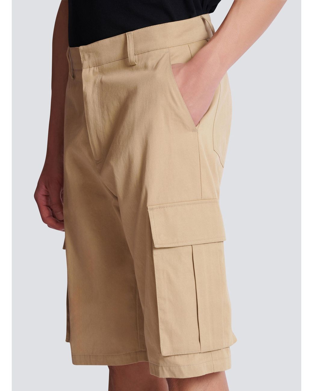 Balmain Natural Cotton Canvas Cargo Bermuda Shorts for men