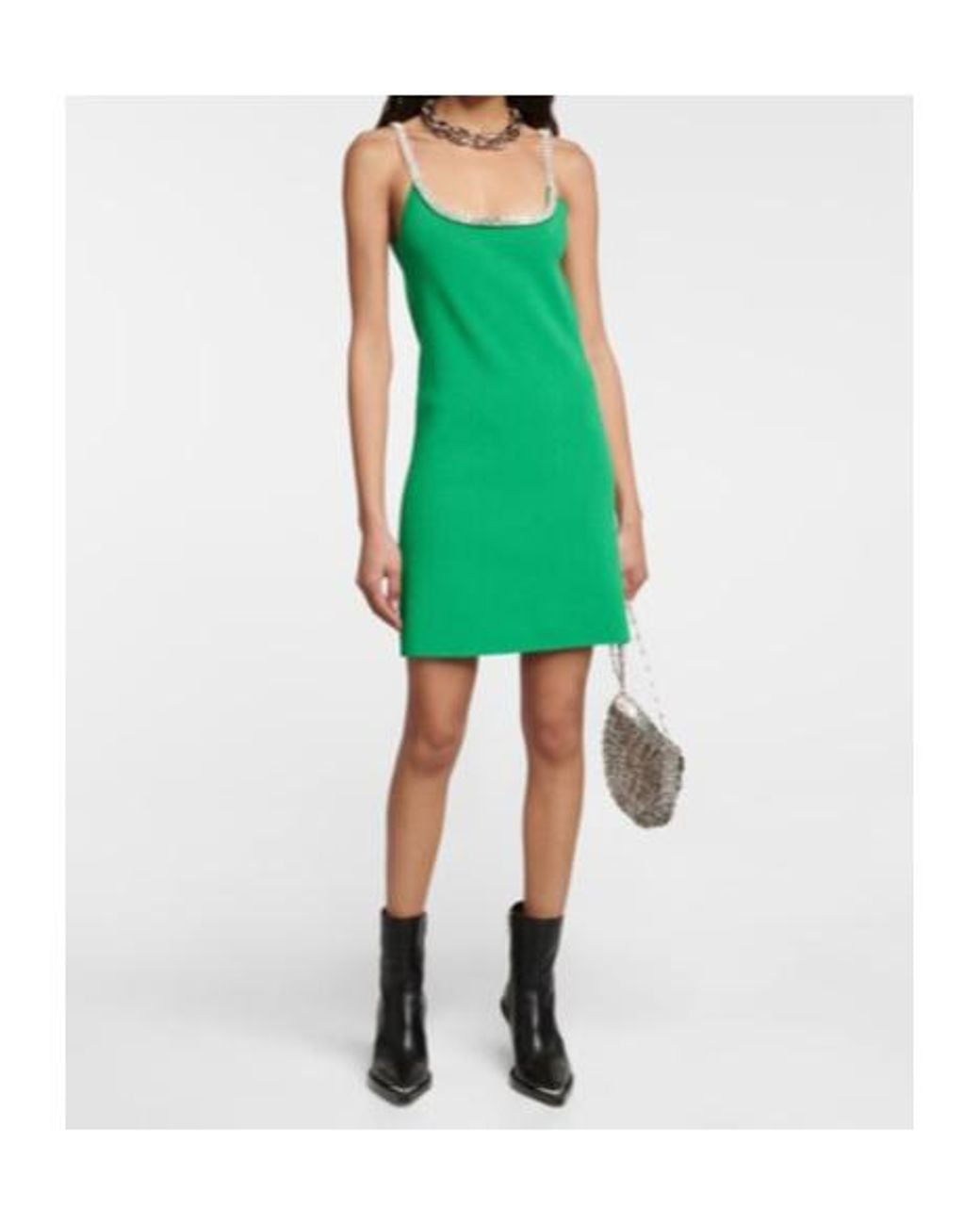 Rabanne Green Crystal-Embellished Knit Minidress