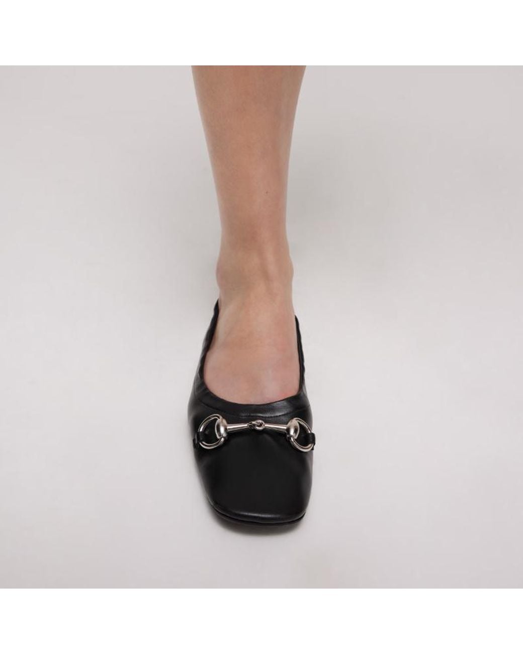Gucci White Horsebit Detailed Ballerina Flat