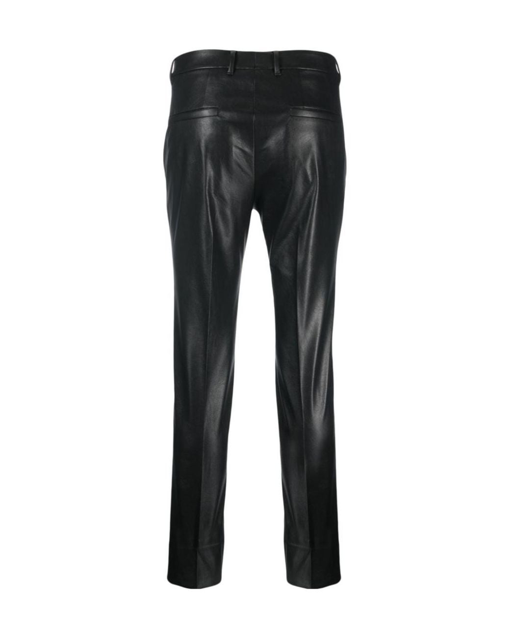 Incotex Black Slim-Cut Faux-Leather Trousers