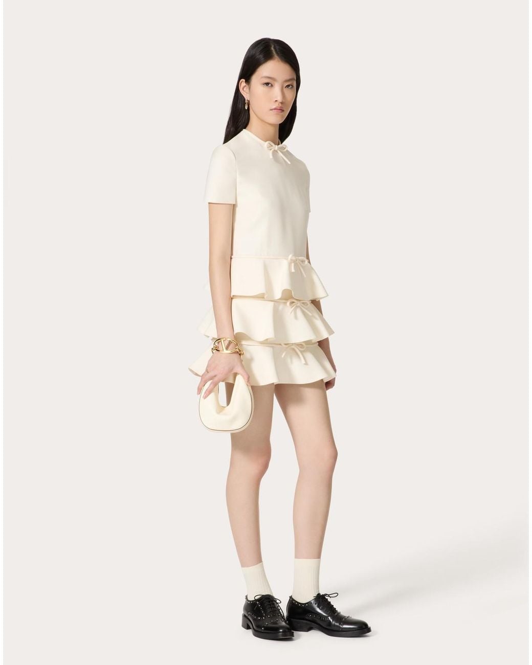Valentino Natural Bow Detailed Ruffled Mini Dress