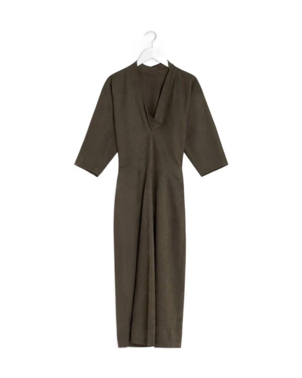 Lemaire Green V-Neck Three-Quarter Sleeve Midi Dress