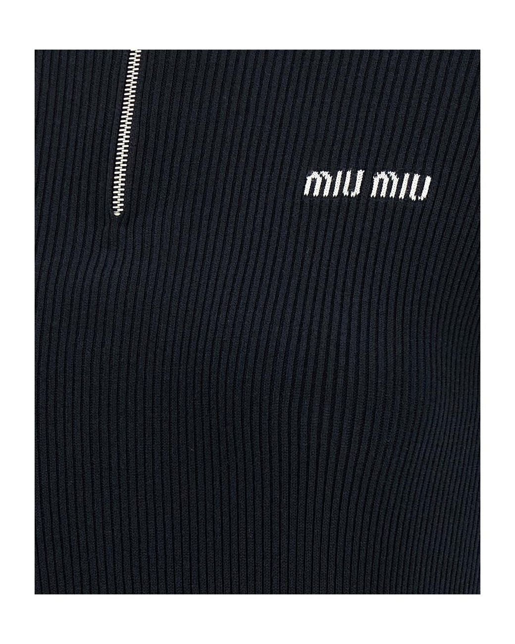Miu Miu Black Ribbed Knit Cotton Dress