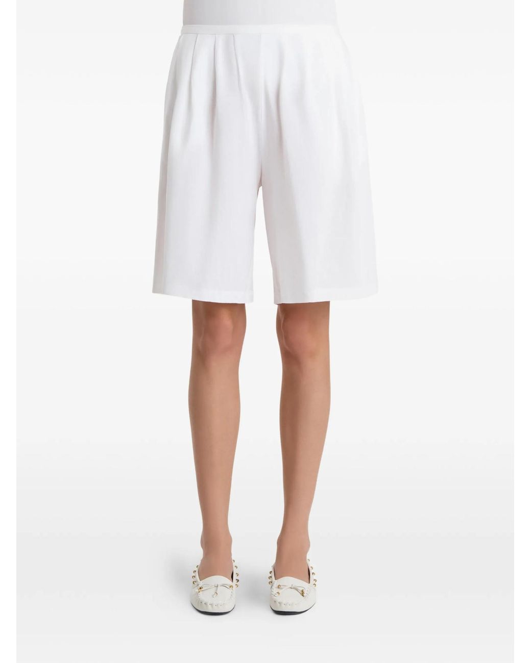 Khaite White Poppy Pleated Knee-Length Shorts