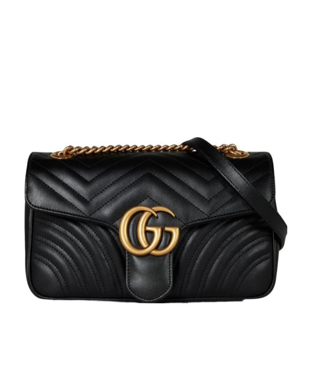 Gucci Black Small Marmont Diamond-Checked Shoulder Bag