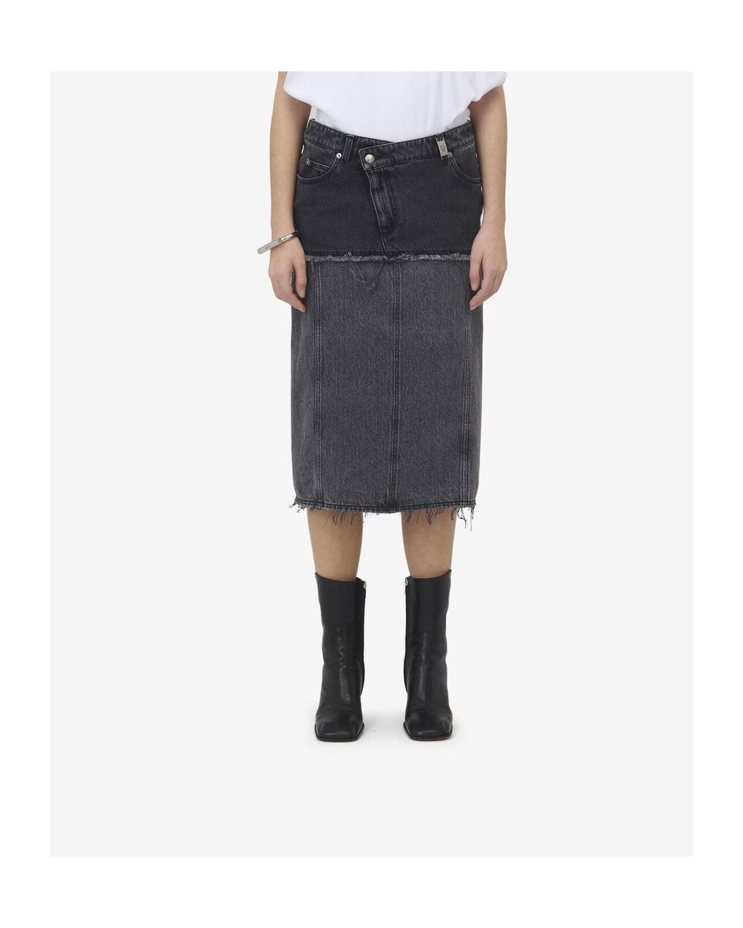 McQueen Black Two-Toned Raw Edge Denim Skirt