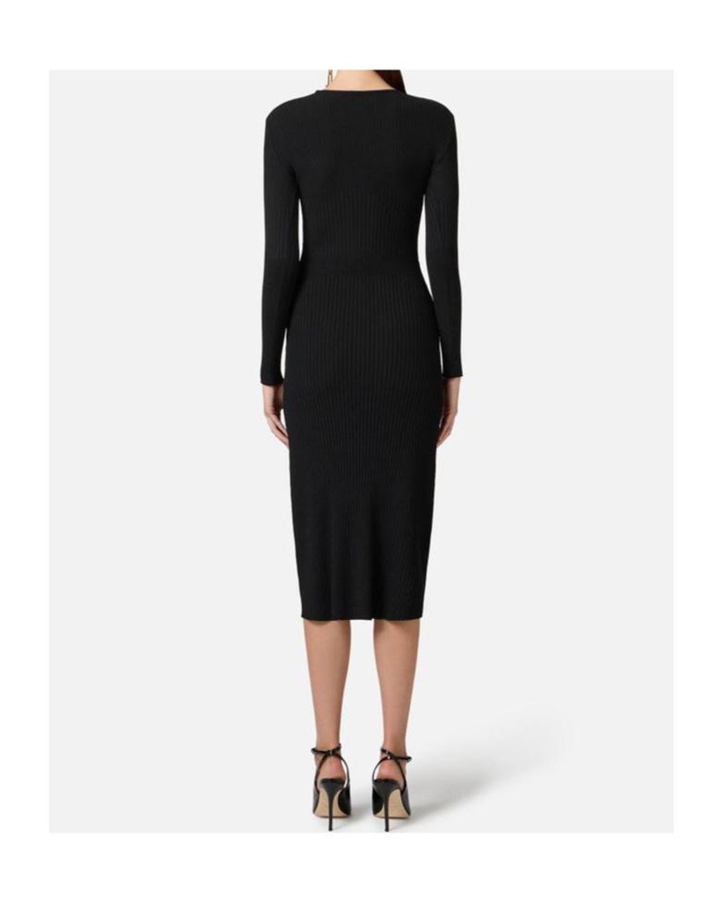 Elisabetta Franchi Black Ribbed-Knit Midi Dress