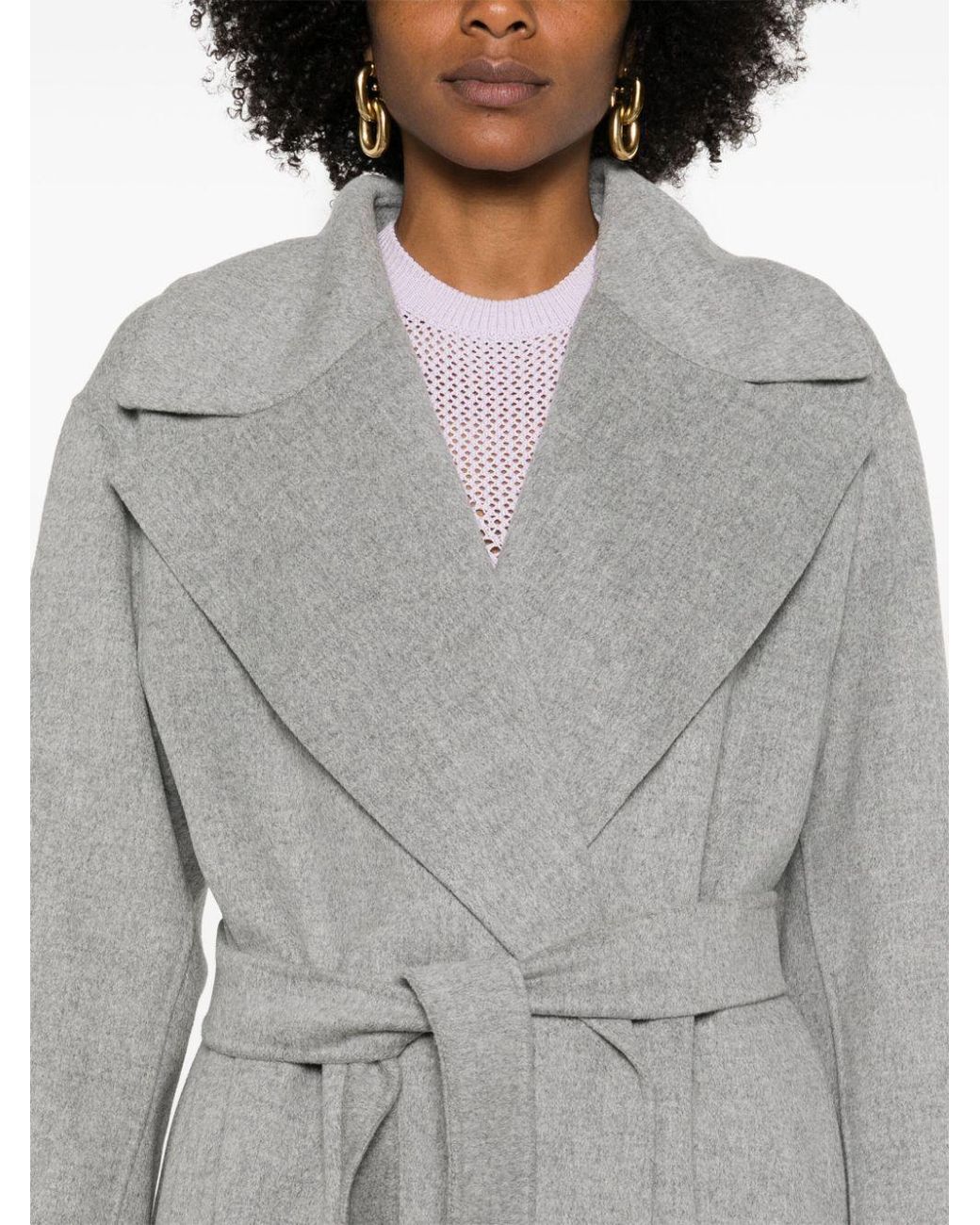 Max Mara Gray 'S Belted Long-Sleeved Coat
