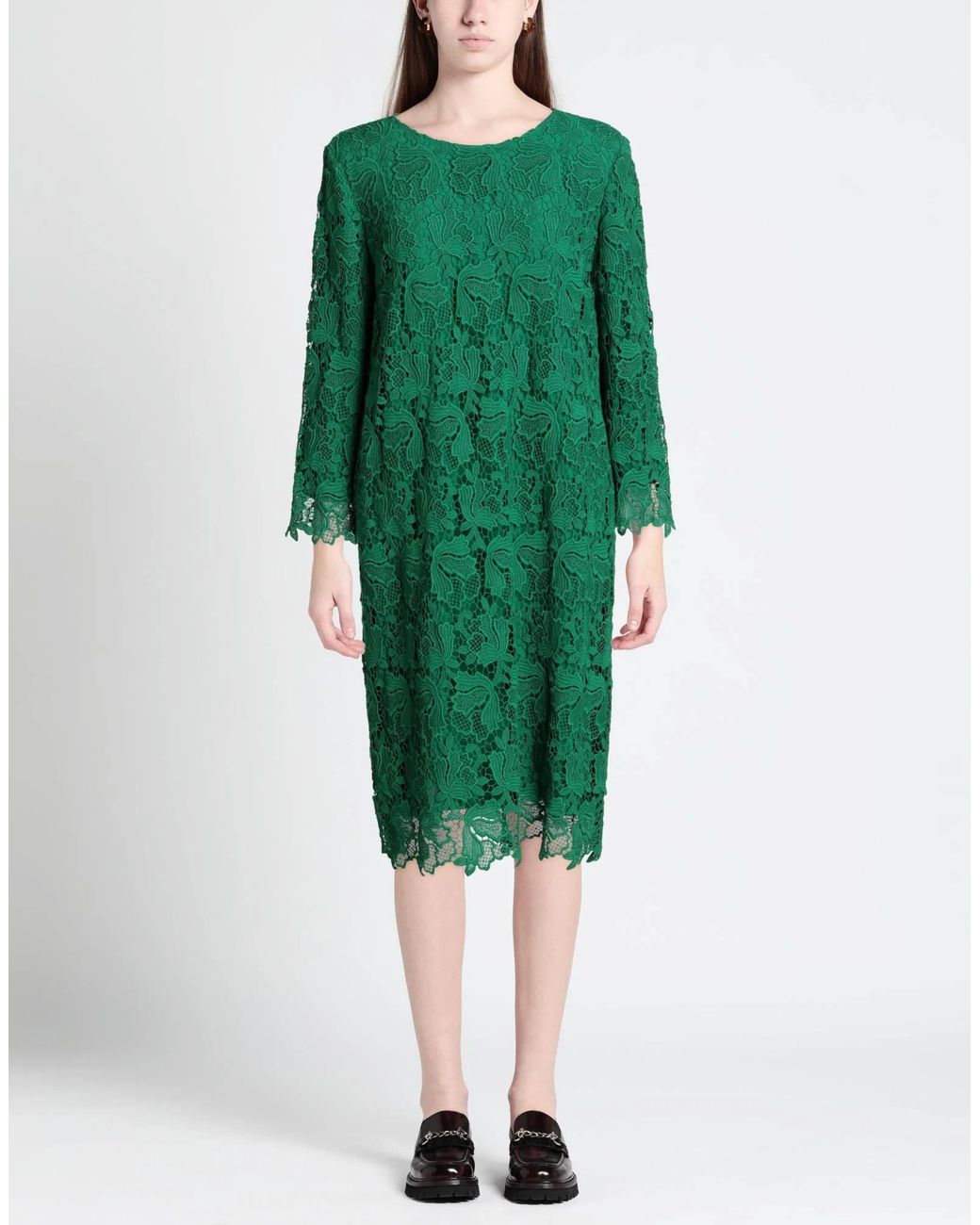 Max Mara Green Solid Color Lace Dress