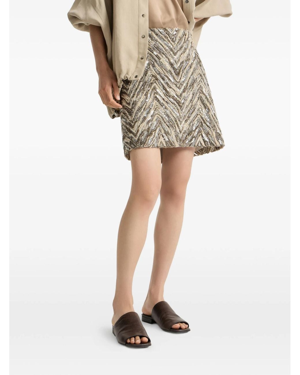 Brunello Cucinelli Natural Sequin-Detail Mini Skirt