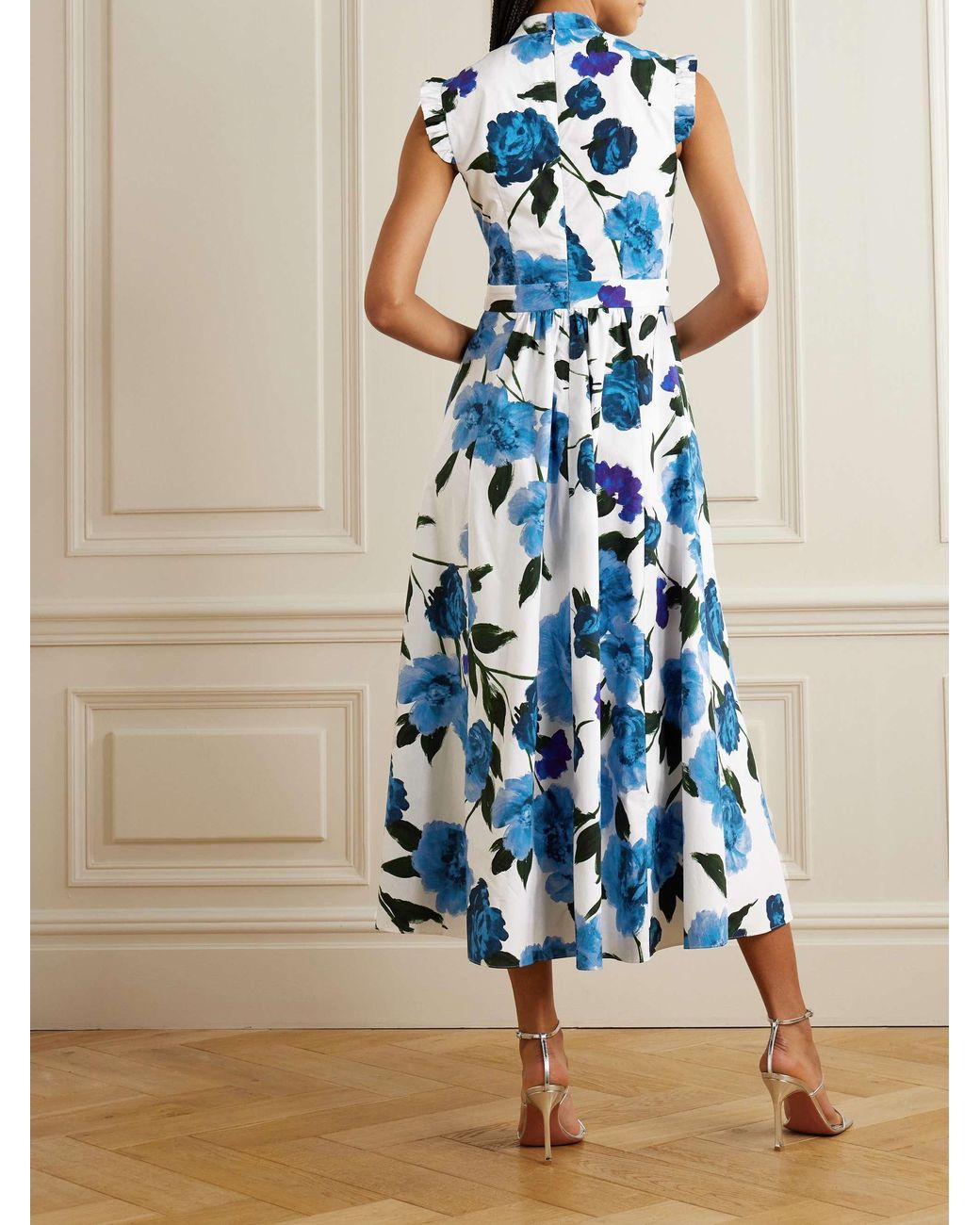 Erdem Blue Floral-Print Cotton Midi Dress