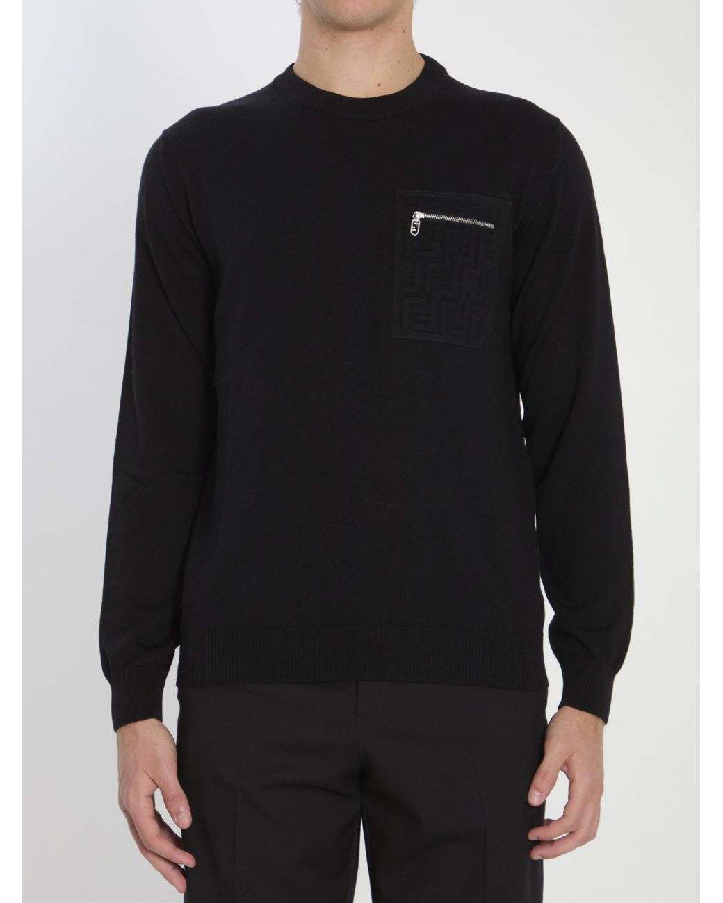Fendi Black Ff Embossed Crewneck Jumper for men