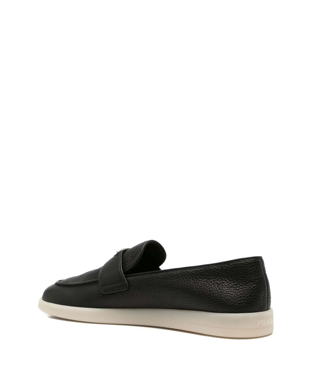 Prada Black Logo Plaque Almond Toe Loafers for men