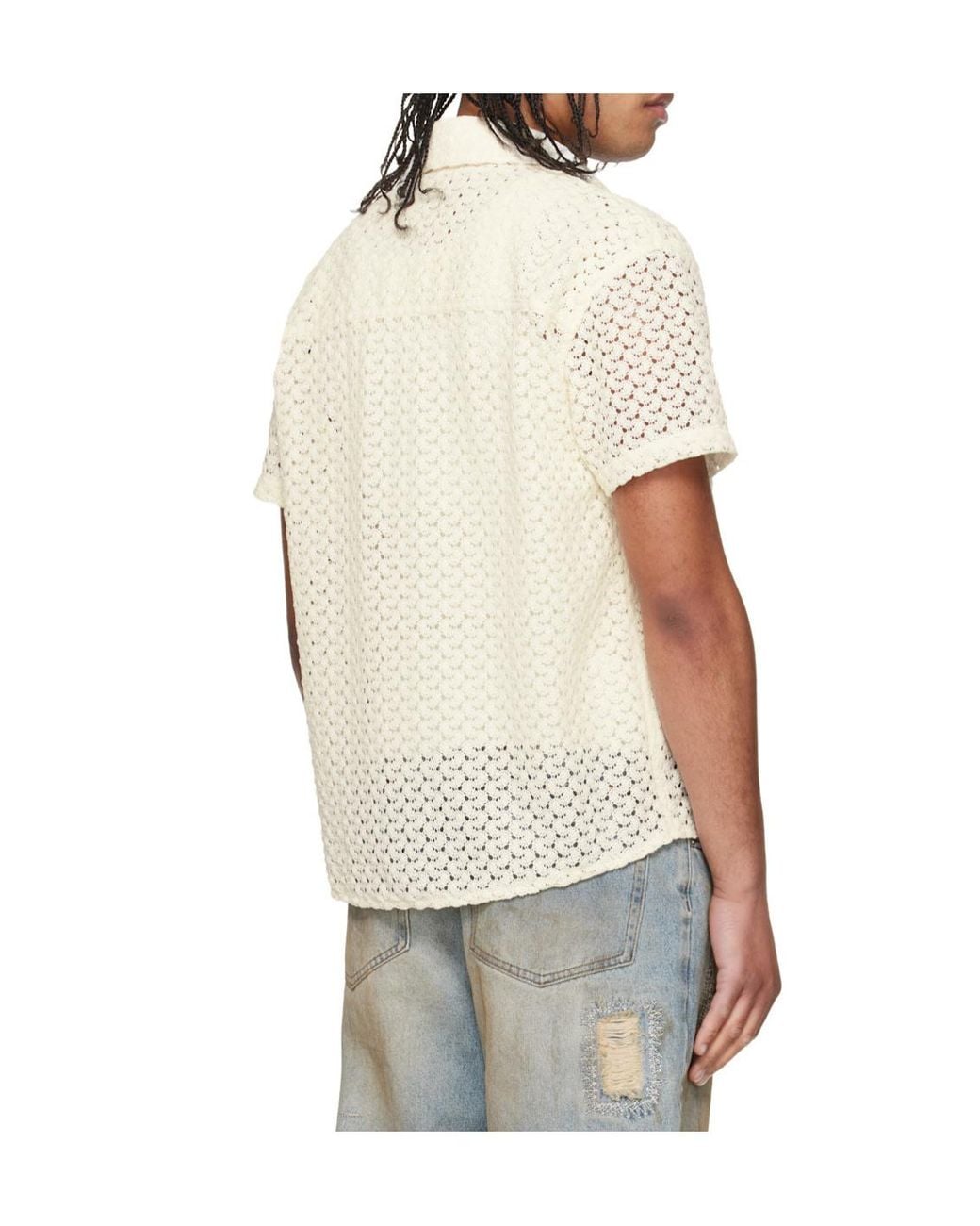 ANDERSSON BELL White Lace Short-Sleeve Shirt for men