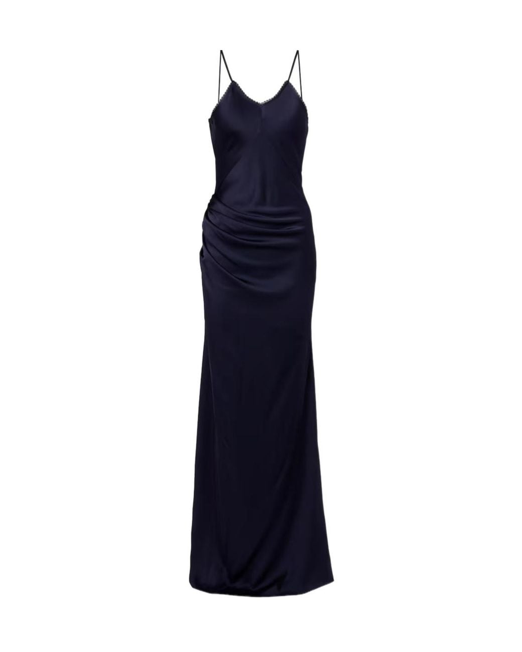 Victoria Beckham Blue Lace-Trimmed Satin Maxi Dress