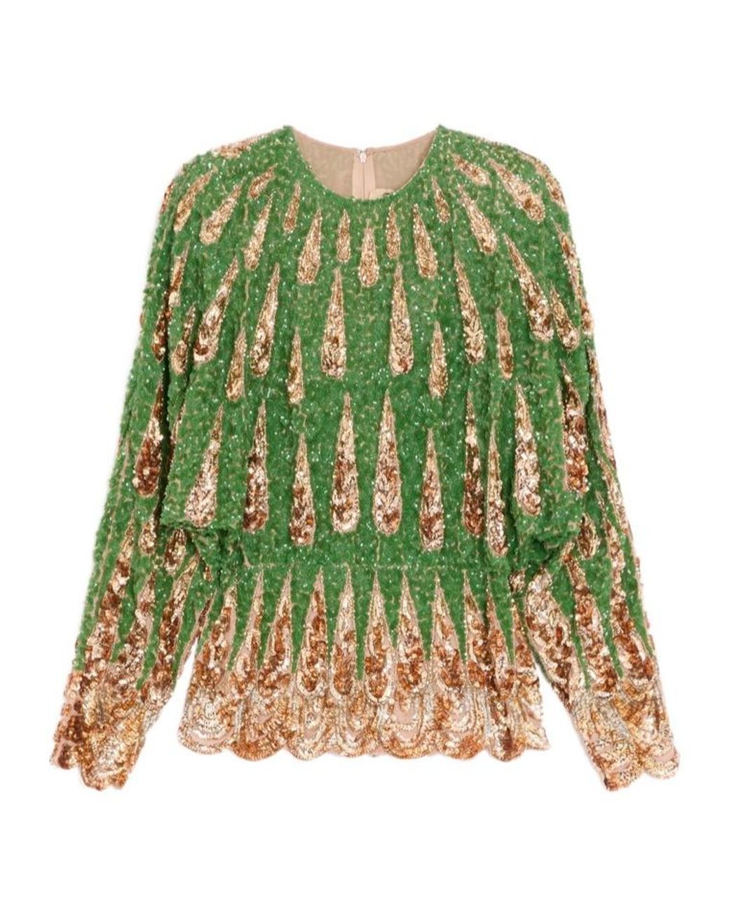 Valentino Green Embroidered Chiffon Top
