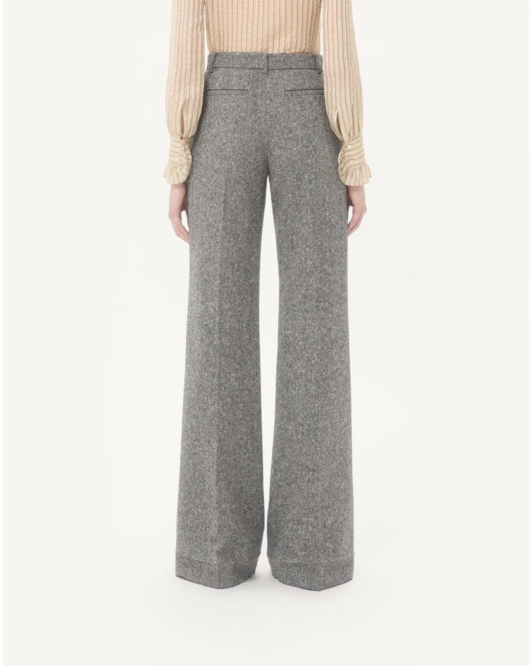 Valentino Gray Pleat Detailed Wide Leg Trousers