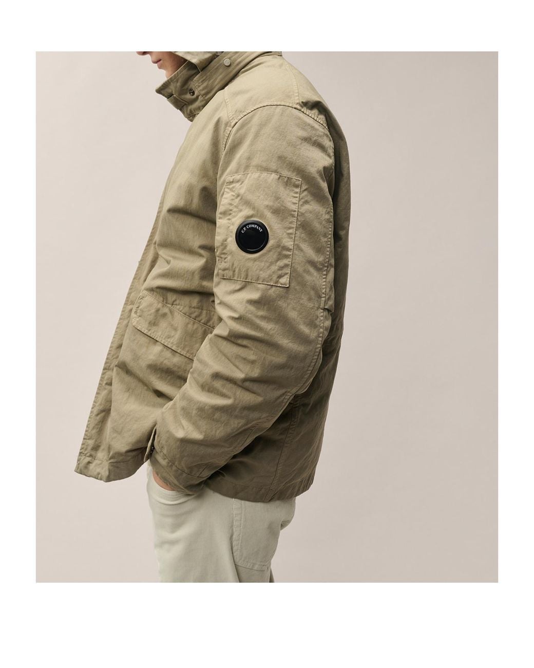 C P Company Green Twill-Blend Hooded Jacket With Lens Detail for men
