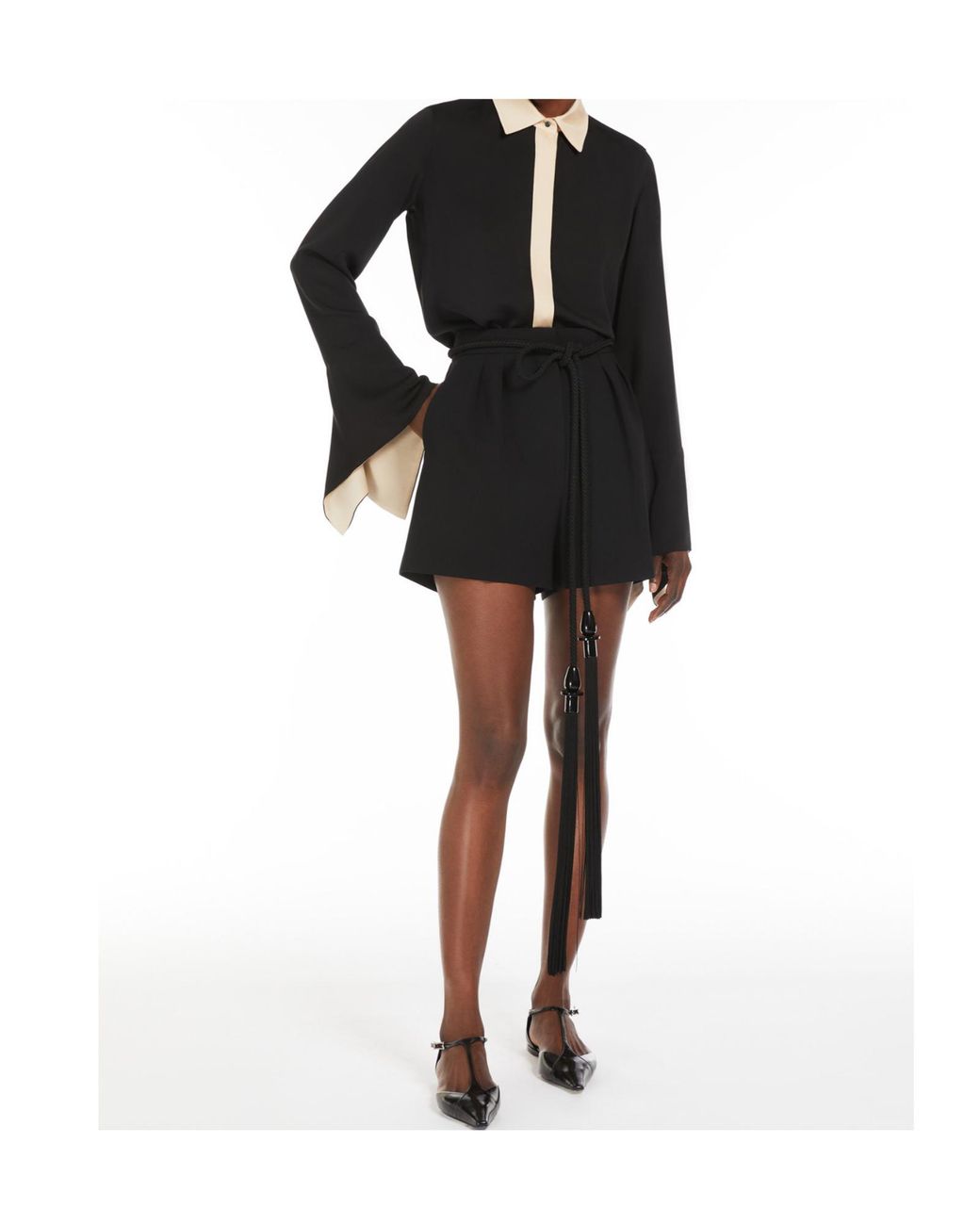 Max Mara Black Zic Pleat Detailed Shorts