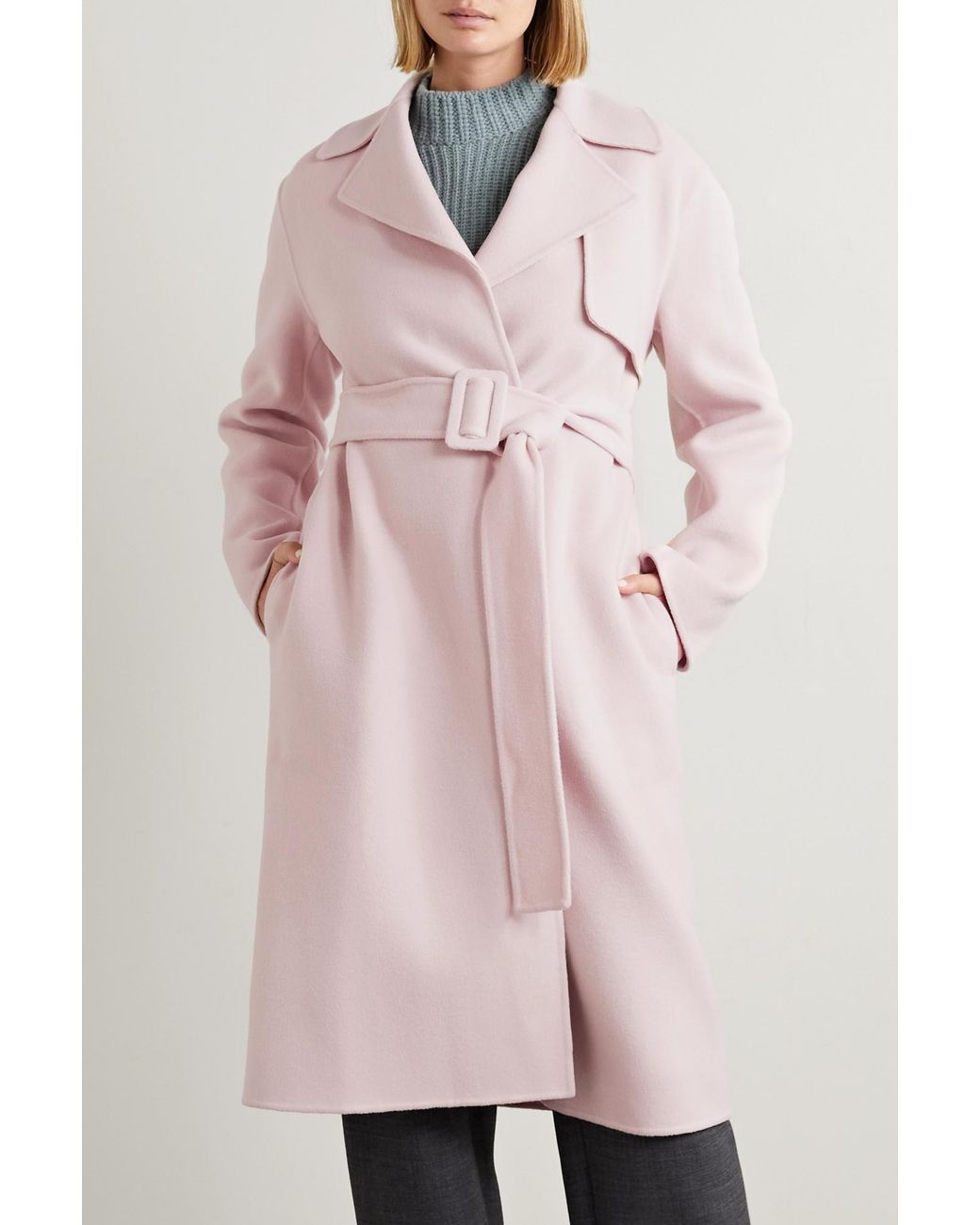 Theory Pink Notched-Lapels Belted Coat