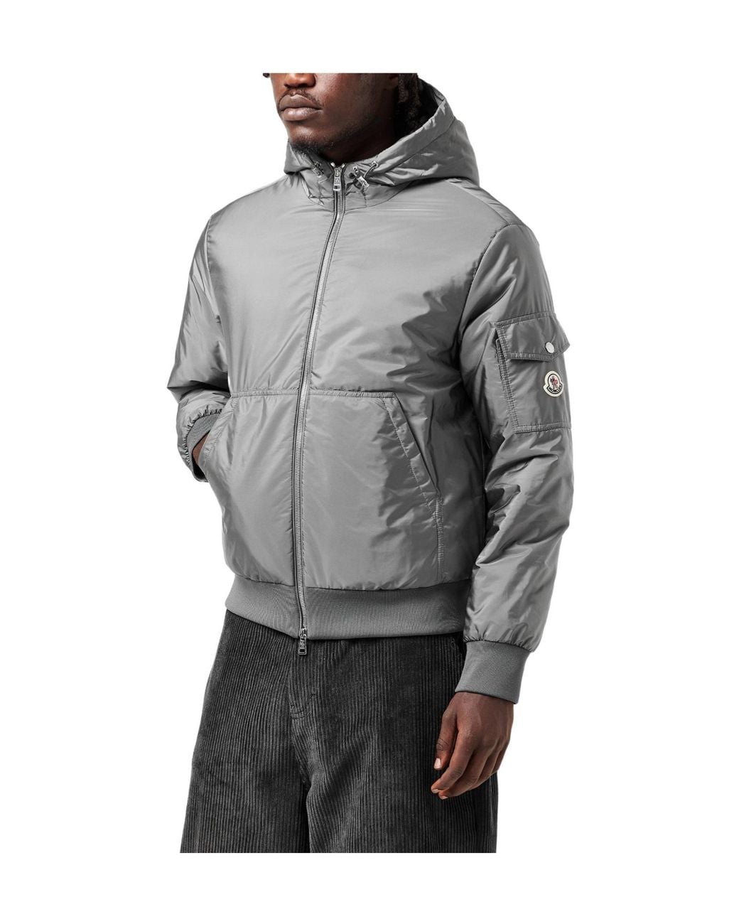 Moncler Gray Solid Bomber Jacket for men